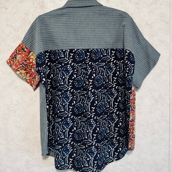 Tru Luxe Jeans Button Front Women's Shirt Mix of Different Fabrics Size Large - Picture 2 of 16